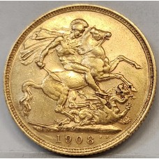 AUSTRALIA 1908 . ONE 1 SOVEREIGN . MELBOURNE . GOLD